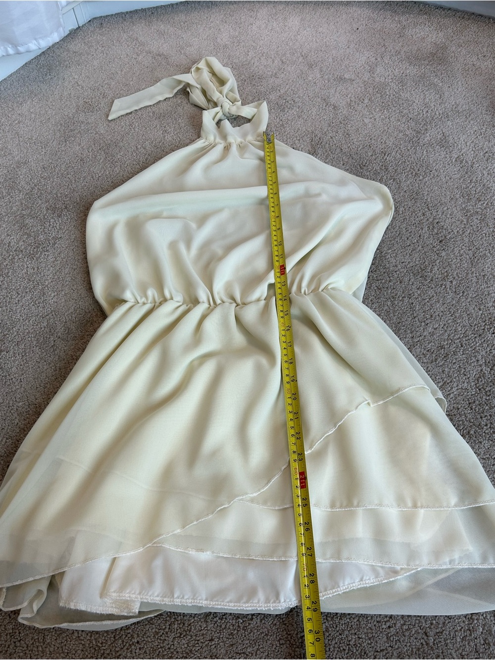 Ivory Halter Mini Dress Open Back Layered Chiffon Size Large - Picture 10 of 15